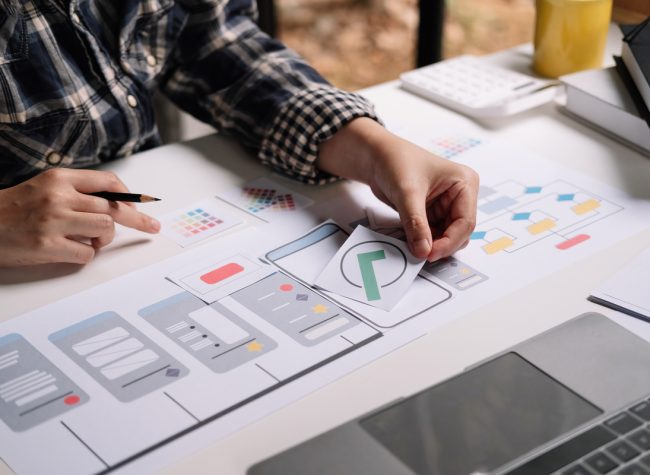 ux designer creative Graphic planning application development for web mobile phone or computer. User experience concept.
